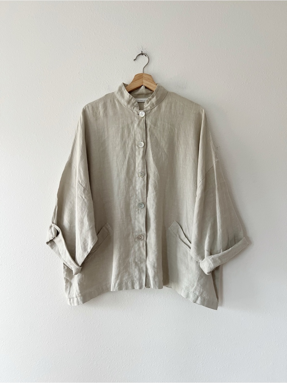 BRYN WALKER | Danuta Oversize Boxy Linen Jacket W/ Mandarin Collar | M